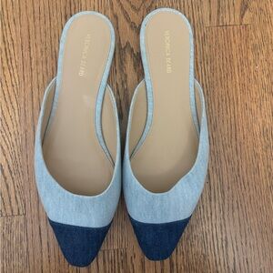 Veronica Beard Light and Dark Blue Denim Mules